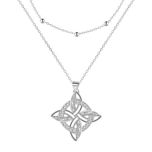 J.MUEN Mujer Collar Plata de Ley 925 para Collar Doble Cadena con Cuentas,Originales de Regalos de Feliz Cumpleaños para Mujeres