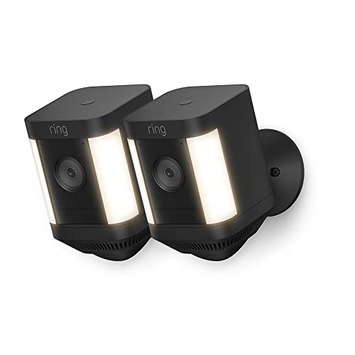 Ring cámara Plus con luces y batería (Spotlight Cam Plus) | Cámara de vigilancia exterior HD wifi con comunicación bidireccional, visión nocturna y focos LED | 30 días gratis de Ring Home | 2 Cámaras
