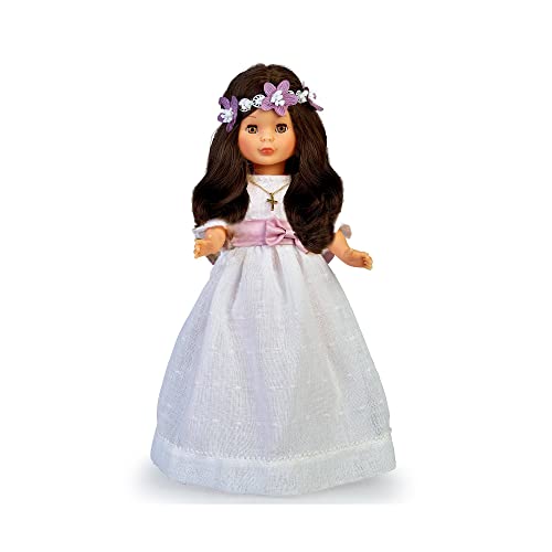 Nancy Coleção comunhão, boneca vestido de primeira comunhão e coroa flores, morena, com vestido branco, para presente, multicolorido