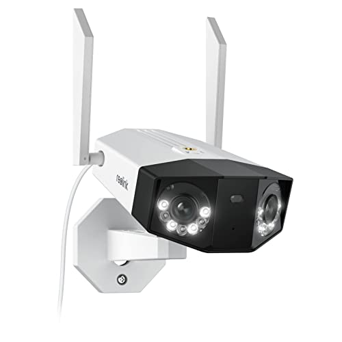 Reolink 4K Câmara de vigilância Wi-Fi exterior, 2,4/5 Ghz com lente dupla, campo de visão de 180°, câmara IP suporta deteção de pessoas/veículos / animais de estimação, visão noturna, áudio