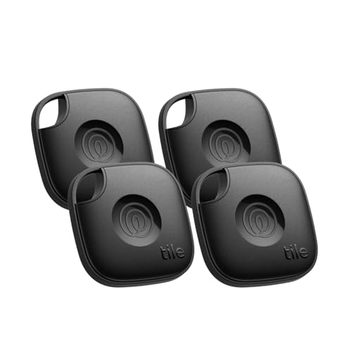 Tile by Life360 Mate Localizador Bluetooth, localizador de chaves e localizador de objetos para chaves, malas e muito mais. Compatível com iOS e Android. Pacote de 4 (preto)