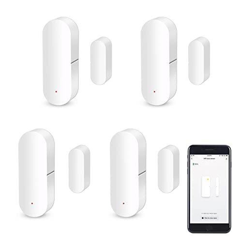 Sensor de porta e janela WiFi inteligente - alarme sem fios compatível com Alexa e Google Assistant - não requer concentrador, 4 pacotes