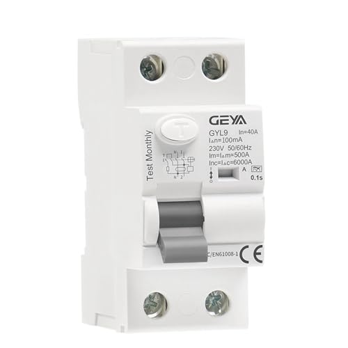GEYA Disjuntor de corrente residual eletromagnética tipo A ELCB RCD RCCB (2P-40A-100 mA)