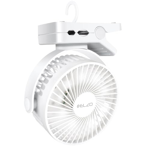 ELZO Ventiladores de mesa, Camping USB 12000 mAh silencioso portátil pessoal recarregável ventilador de mesa com 3 velocidades luz LED, rotação de 360°, controlo remoto para escritório carrinho