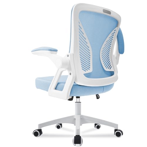 Milacyee Cadeira de escritório ergonómica, com suporte lombar, rodas giratórias de 360 graus, malha respirável, encosto de cabeça ajustável, apoio de braço regulável em altura, (azul)