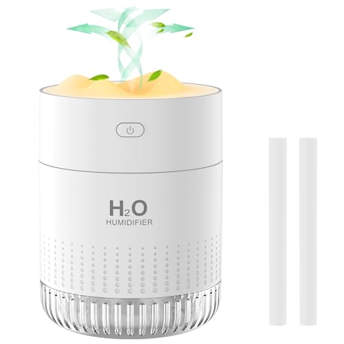 Humidificador de ar, sonho com luz noturna e dois modos de nebulosidade, desligamento automático, humidificador bebés para quarto, escritório e plantas, casa (branco)