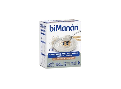 biManán - Creme de iogurte com cereais, creme de substituição de alimentos para emagrecimento, baixas em calorias, ajudam a perder e controlar o peso, com proteínas, vitaminas e minerais - 6 x 52 g: