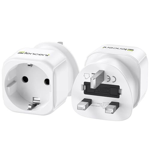 LENCENT 2 x adaptador tomada inglês UK Inglaterra adaptador de viagem, espanhol 2 pinos Europa a 3 pinos Reino Unido RU para a Irlanda Escócia britânico maldivas Grã-Bretanha (Tipo G)