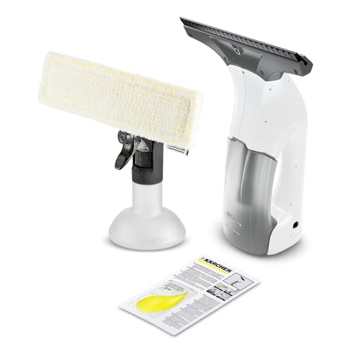 Kärcher Limpador de cristais WV 1 Plus, autonomia da bateria: 20 min, indicador LED estado da bateria, depósito de água suja: 100 ml, peso: 0,5 kg, pulverizador, pano de microfibra, 20 ml detergente
