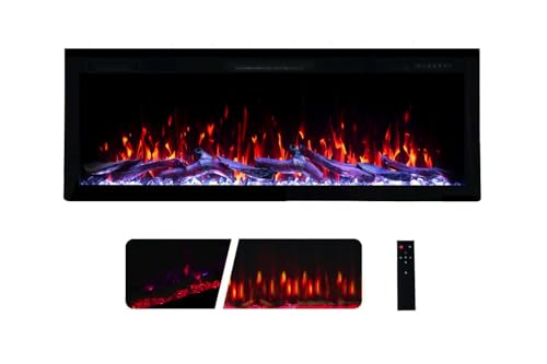 Lareira elétrica Weka Fireplace E50 - Montagem na parede e embutido, potência de 750 W/1500 W, 13 cores de fundo, efeitos de chama ajustáveis, proteção contra sobreaquecimento (127 cm)