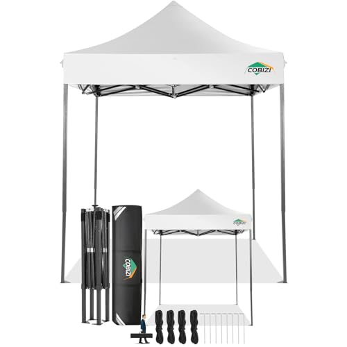 COBIZI Toldo dobrável tenda dobrável 2 x 2 sem parede lateral, impermeável tenda dobrável, tendas para exteriores, pérgolas para jardim, festa campismo praia (2 por 2 m branco)