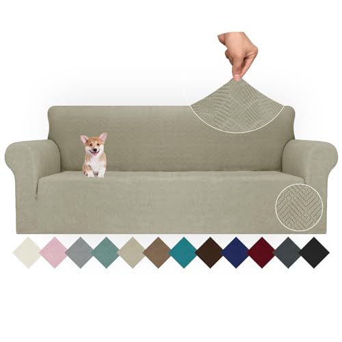 Ystyle Capa para sofá de 4 lugares ajustável, capas para sofá elástico, capa de sofá anti-gatos cães, sofá cover com apoios de braços, jacquard capas cobertura sofá antiderrapante lavável, caqui