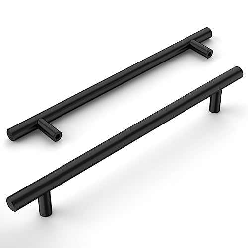 Amerdeco 12 peças puxadores de cozinha 192 mm puxadores de aço inoxidável preto para armários, gavetas e portas de correr UK0009