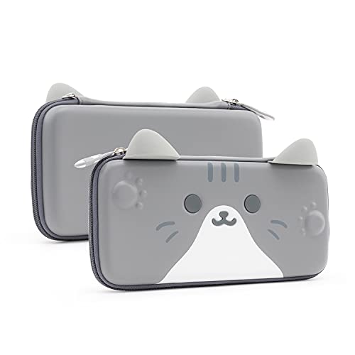 GeekShare Estojo de transporte com orelhas de gato compatível com Nintendo Switch/Switch OLED - estojo de viagem fino e rígido portátil para consola Switch e acessórios de jogos, cinzento, Adaptadores