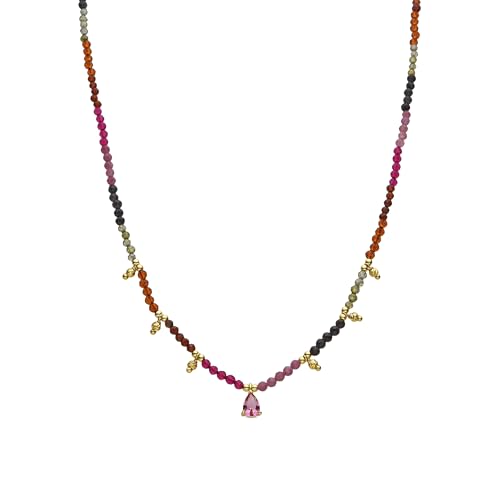 LUXENTER Colar mulher em liga de metal com turmalina multicor cor dourada acabamento em ouro amarelo 18 k fecho mosquetão longo 42 cm 3 cm extensão modelo Baim, Metal, Turmalina