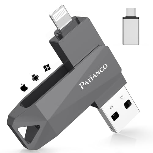Patianco Memória USB para iPhone 256 GB Pendrive Photostick USB3.0 para Type C-iPhone iPad 3 em 1 Flashdrive memória para OTG Android/iOS/Tablet/PC/Mac MFi certificado de transferência rápida (256G,