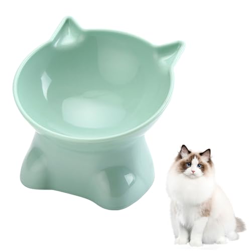 Alimentador para gatos elevado, com design de inclinação de 15°, comedouro para gatos, para comida e água, perfeito para animais de estimação, gatos e cachorros (verde, monocromático)