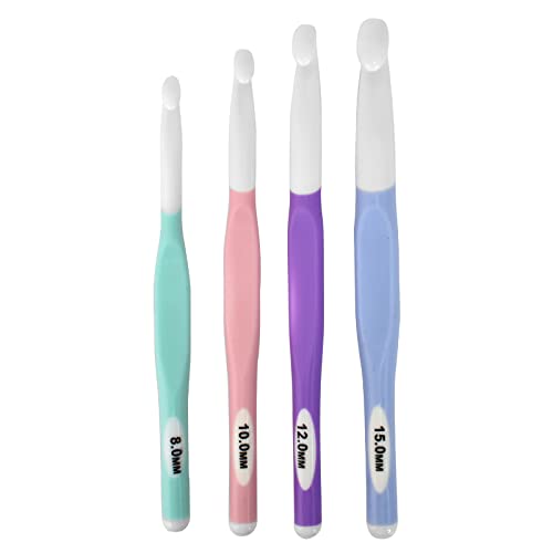Conjunto de ganchos de crochê, agulhas de croché ergonómicas 4 peças, 8 mm, 10 mm, 12 mm, 15 mm, agulhas de crochê, tecelagem, para iniciantes, adultos, crianças