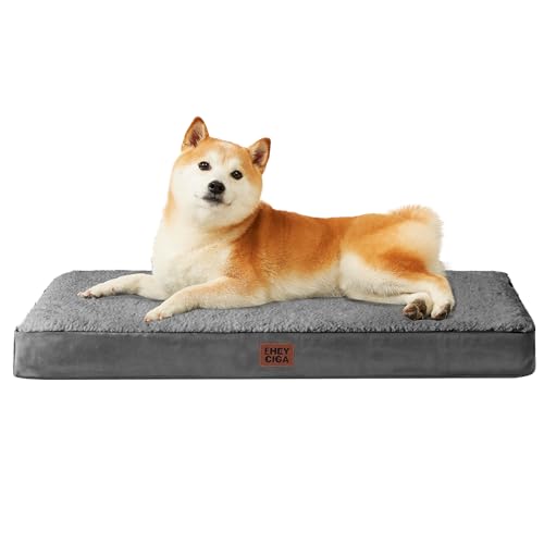 EHEYCIGA Cama cães grande ortopédica, 91 x 69 x 9 cm colchão cão com espuma de caixa de ovos, tapete cão lavável, Dog Bed, cinzento