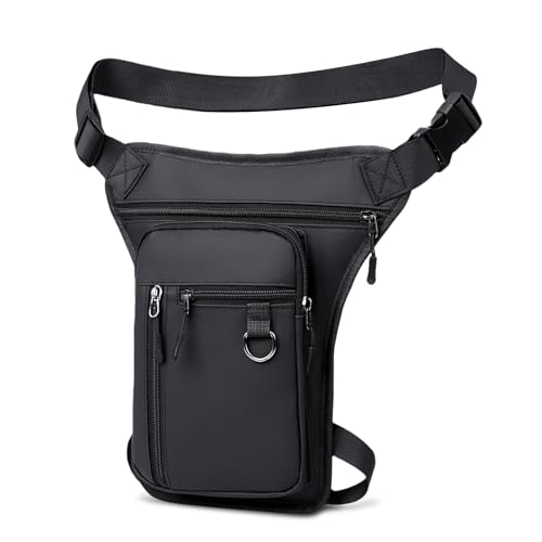 Flintronic Bolsa de perna de motociclo, impermeável tático pochete perna, durável bolsa de cintura com alça de perna ajustável e tira refletor, para ciclismo pesca campismo desporto, Preto D, Casual