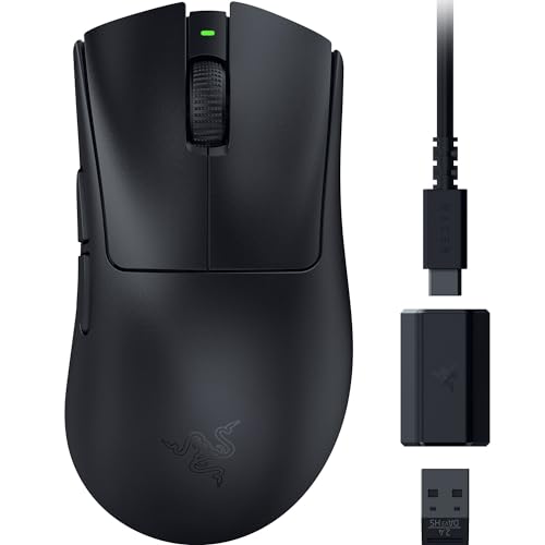 Razer DeathAdder V3 HyperSpeed - Rato ergonómico e-Sports sem fios ultraleve para jogos com 26K dpi (55 g, revestimento suave ao toque, 100 h de duração da pilha, HyperSpeed 8K Hz) preto