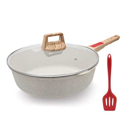 AIKENBBKK Frigideira antiaderente de 28 cm com tampa, 4,3 l alumínio fundido frigideiras para fritar com cabo removível, adequada para todas as placas, adequada para forno e máquina de lavar louça