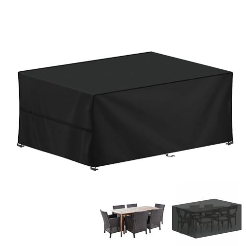 LAMUNI Capa para móveis de jardim, 220 x 100 x 75 cm, capa de mesa exterior impermeável, capa protetora para conjuntos de móveis e jardim, tecido Oxford 420D, anti-vento, retangular