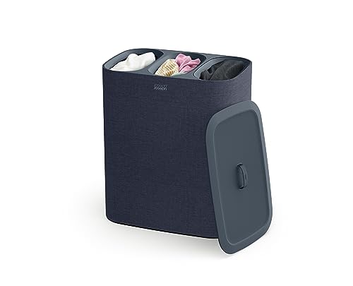 Joseph Joseph Tota trio, cesto de roupa suja com tampa, 90 litros, sistema de separação de roupa com 3 bolsas removíveis com alças, preto
