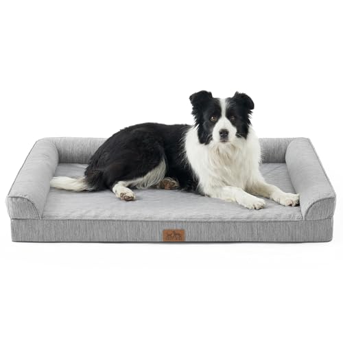 COZY KISS Cama para cães refrescante, cama ortopédica cães grande, sofá para animais de estimação e verão com capa removível lavável, cão Bed grandes, idosos e artísticos, cinzento (XL, 107 x 76 x 18