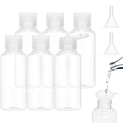 BillyBath Garrafas de viagem para enchimento, 100 ml, 6 unidades de garrafas líquidas com 2 pequenos funis, frasco de plástico transparente recipiente para champô, loção, cosméticos, gel de banho