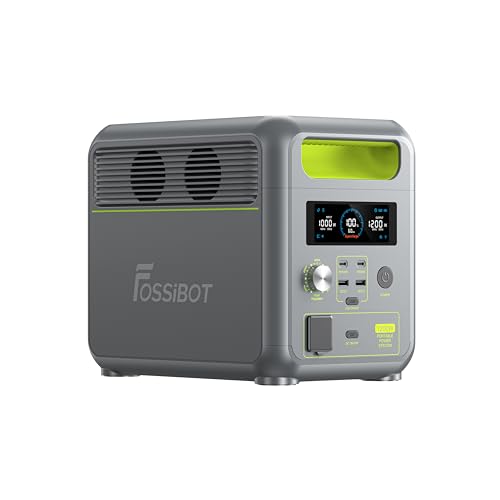 FOSSiBOT Estação de energia portátil F1200, 1024 Wh LiFePO4, com 2 saídas CA de 1200 W (Power Lifting 2400 W), 100 W Typ-C, carregamento rápido de 49 min.de 0-80 %, gerador solar para casa/caravanas