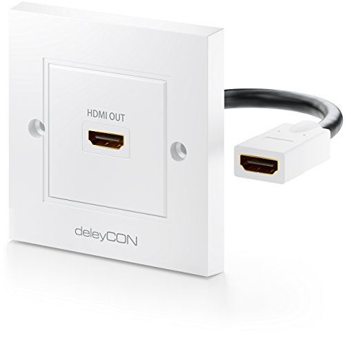 deleyCON Tomada de alimentação com 1 porta HDMI de montagem recarregável HDTV HD 3D 4K 2160p branco