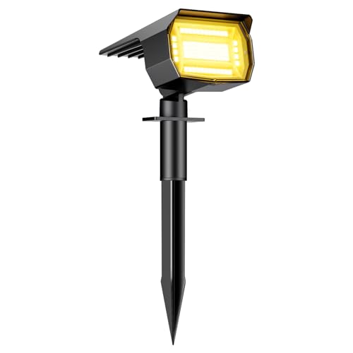 Btfarm Luzes solares LED para exteriores, jardim 72 LED, holofotes LED exteriores solares poderosos, impermeável, IP65, candeeiro de luz solar exterior, iluminação para chão exterior, branco quente