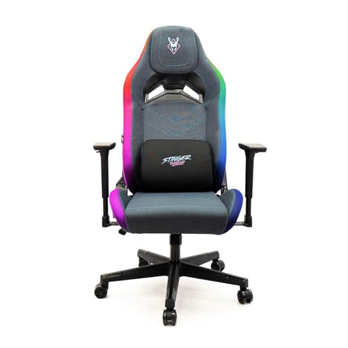Woxter Stinger Station Elite RGB Blue/Pink Cadeira Gaming com luzes LED RGB, elevação por pistão de gás, tecido antimanchas, respirável, apoio de braços 3D, almofada lombar regulável e cervical
