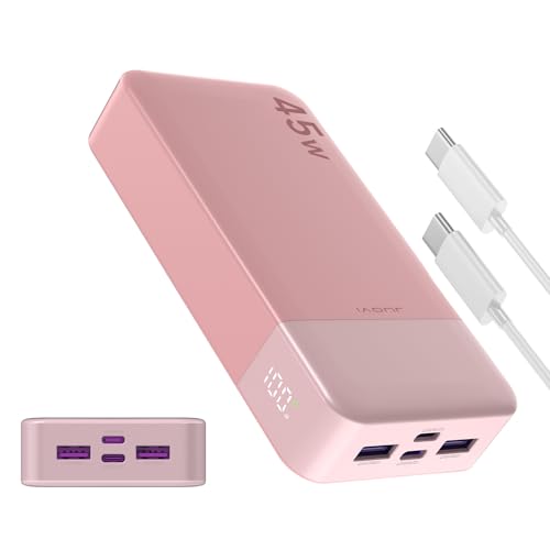 Banco de energia JUOVI carregamento rápido, carregador portátil de 20000 mAh 45 W, Samsung Super carregamento rápido com ecrã LED, carregador de telemóvel, USB C Power Bank para MacBook, para iPhone