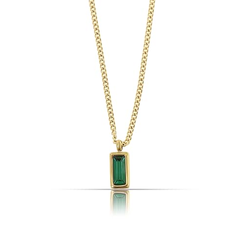 Made by Nami Colar de aço inoxidável dourado para mulher com pedras preciosas de cor verde esmeralda, presente de aniversário para mulher, impermeável, 40 5 cm