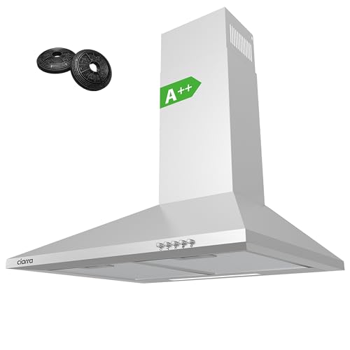 CIARRA Extrator de parede, decorativo, capacidade de extração com 3 velocidades, evacuação ao exterior e recirculação, aço inoxidável, 60cm 380 m³/h 65 W
