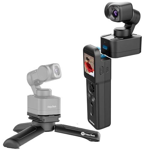 Feiyu Pocket 3 com controlo remoto, câmara Vlog 4K de bolso com gimbal de 3 eixos, ângulo grande de 120°, abertura f/2.0, ideal para Youtube, TikTok e videoblogs