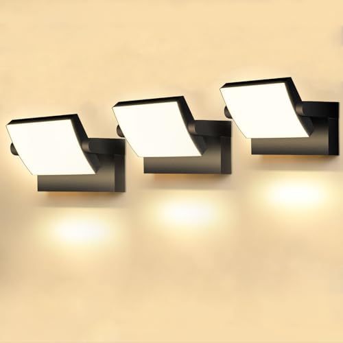 GXXG 3 peças 40 W aplique parede interior exterior 4000 LM 350 ° Rotação preta candeeiro de parede branco quente 3000 K focos LED exterior impermeável IP65