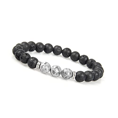 GD GOOD.designs Chakra Bead pulseira de pedra de lava para homens - pulseira de pedra natural com contas de lava preto I Unisize pulseira de energia para homens