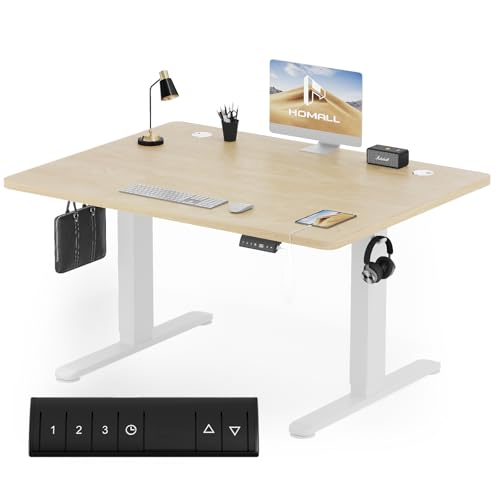 Homall Secretária de 120 x 80 cm, secretária elevada com carregamento USB, mesa elevada de secretária equipada com 3 funções de memória e lembrete, mesas eleváveis modernas, mesa regulável altura