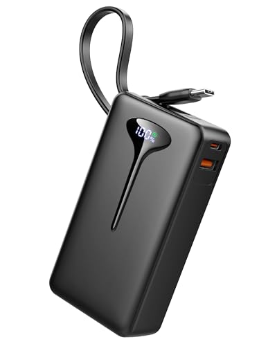 Bateria externa de carregamento rápido, Power Bank 10000 mAh 22,5 W bateria portátil com cabos integrados, bateria externa USB C In/Output, para iPhone/Samsung/Tablet etc