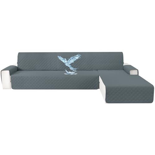 CYCMACO Capa impermeável sofá Chaise comprida 2 praças, capa Chaise longa direita/esquerda reversível, universal, ajustável, antiderrapante, lavável, para gatos cães, cinzento escuro