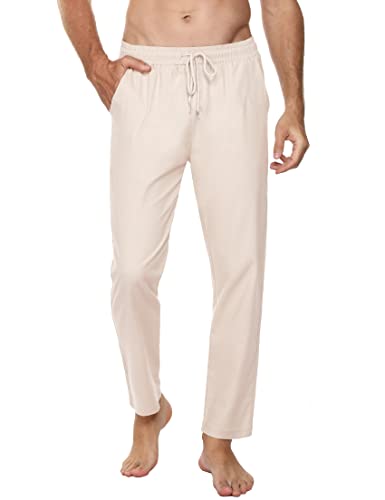Sykooria Calças masculinas casuais linho e algodão calças de ganga homem compridas com cordão ajustável calças desportivas homens cintura elástica com bolsos