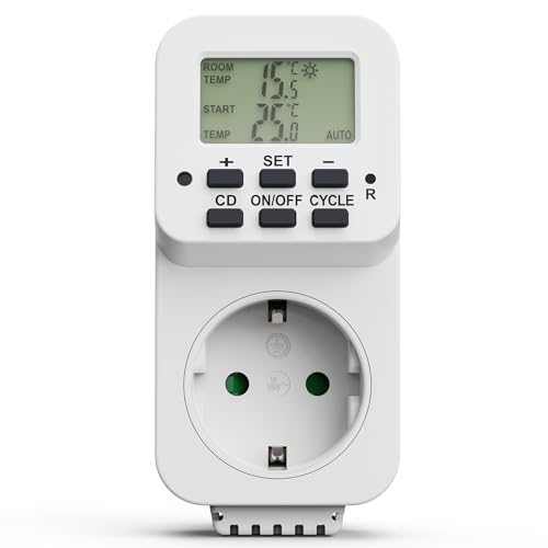 Perfeito tomada termostática perfeita, regulador de temperatura de 230 V, tomada termostática, interruptor de temperatura para aquecimento, estufa, terrário, branco