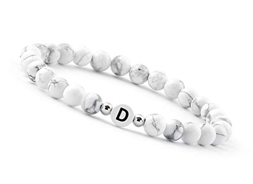 GD GOOD.designs EST. 2015 Pulseira de pérolas letra do casal branco com contas de howlita genuína I presente para o casal I pulseira personalizada para o casal