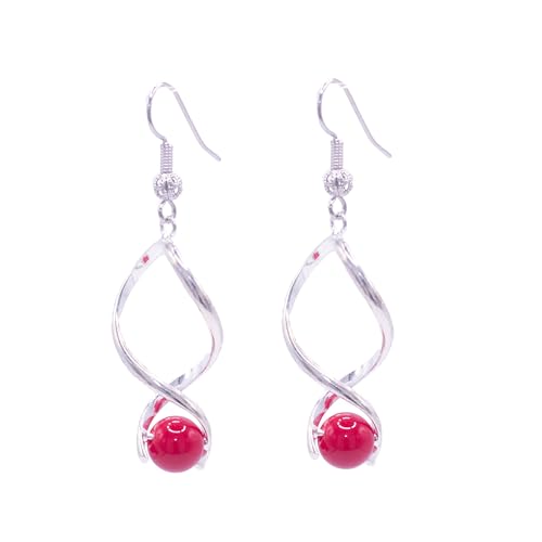 NILUXE DESIGN - Pendientes Mujer Chapados en Platino con Piedras Naturales - Diseño Largo Colgante Color Plata- Gemas Semipreciosas con Propiedades Curativas y de Protección(Ágata Roja)