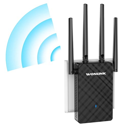 WONLINK Repetidor WiFi de 1200 Mbps de banda dupla, 4 antena externa, 1 porta Ethernet, WPS/MU-MIMO, suporte modos de repetidor/roteador/ap, amplificador de sinal WiFi interior, preto