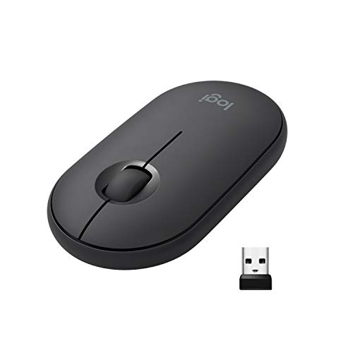 Logitech Pebble rato sem fio, Bluetooth ou 2,4 GHz com recetor Unifying, rato com clique silencioso para portátil/notebook/PC/Mac/iPad OS/Chromebook - preto