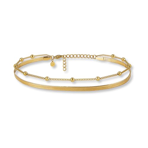 GD GOOD.designs Tornozeleira para senhora I tornozeleira multifila - ajustável I tornozeleira de corrente de cobra dourada - prata - ouro rosa I impermeável
